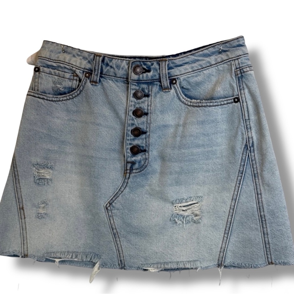 We The Free Distressed Button-Front Cotton Denim Mini Skirt – Size 27